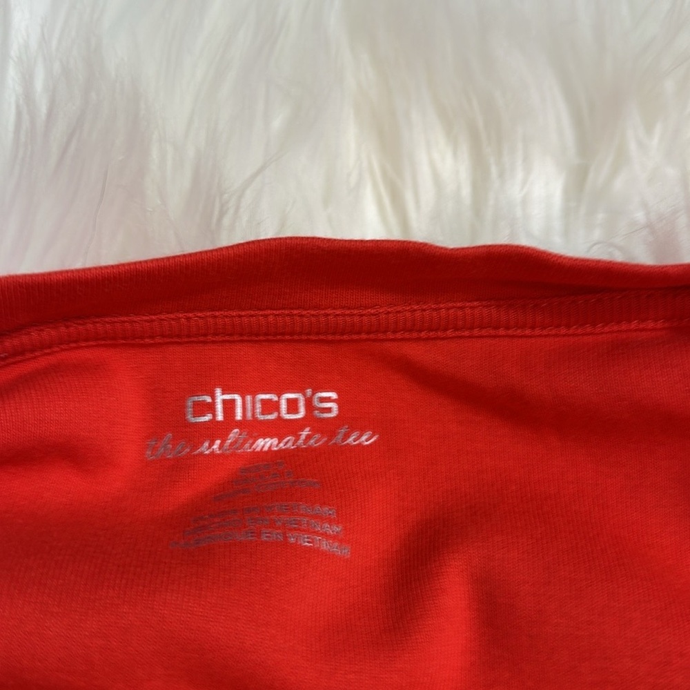 Chico’s Orange Ultimate Tee with Three-Quarter Length Sleeves - Picture 4 of 4